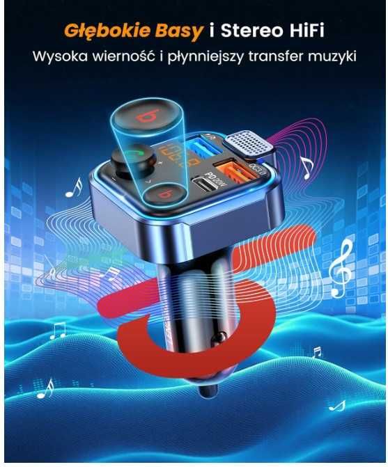 Transmiter samochodowy Bluetooth FM, szybka ładowarka LENCENT BT23