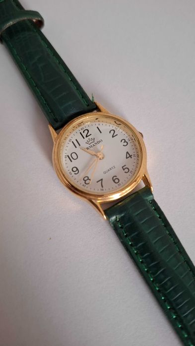 Nowy zegarek klasyczny marki ARMANDO 0510 kolor złoty - pasek zielony