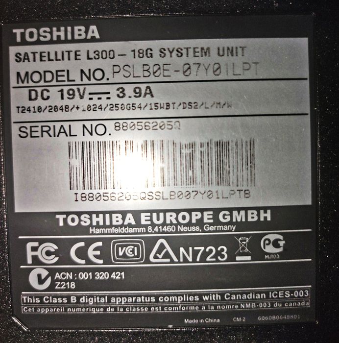 Portátil Toshiba Satellite L300 - 18G