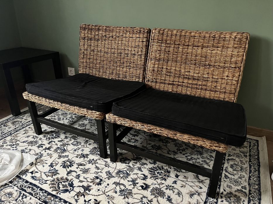 Conjunto cadeiroes de palha e madeira