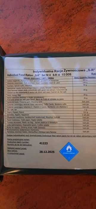 Opis

Wojskowa Racja Żywnościowa Główny Posiłek Polska Wp Srg nr.4