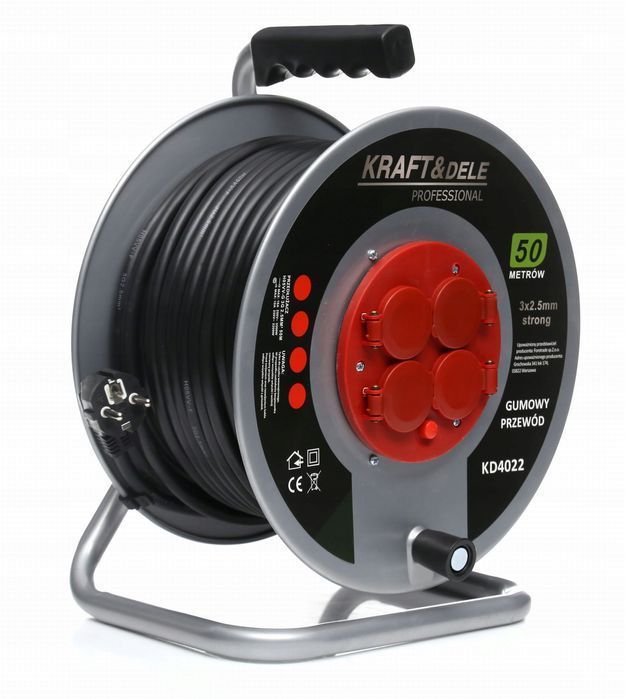 Przedłużacz Bębnowy 50M | 3×2,5Mm² | Metalowy Bęben | 4 Gniazda |16A