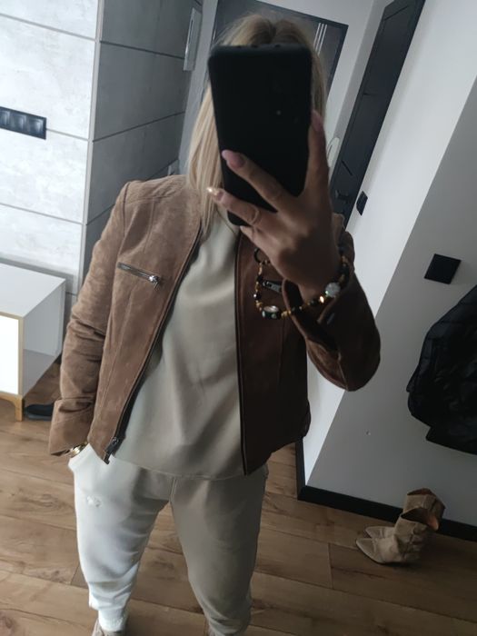 Skórzana kurtka zamszowa Vero moda rozm S-M brązowa camel zara