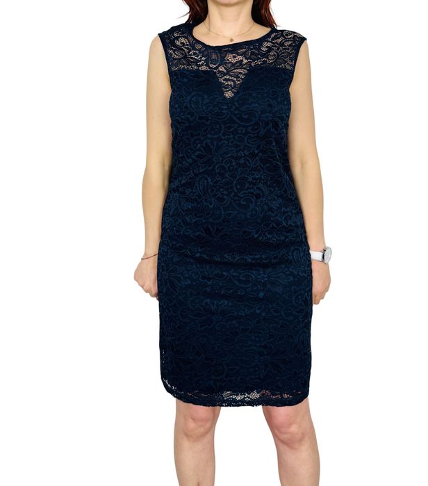 Granatowa koronkowa sukienka koktajlowa XS 34