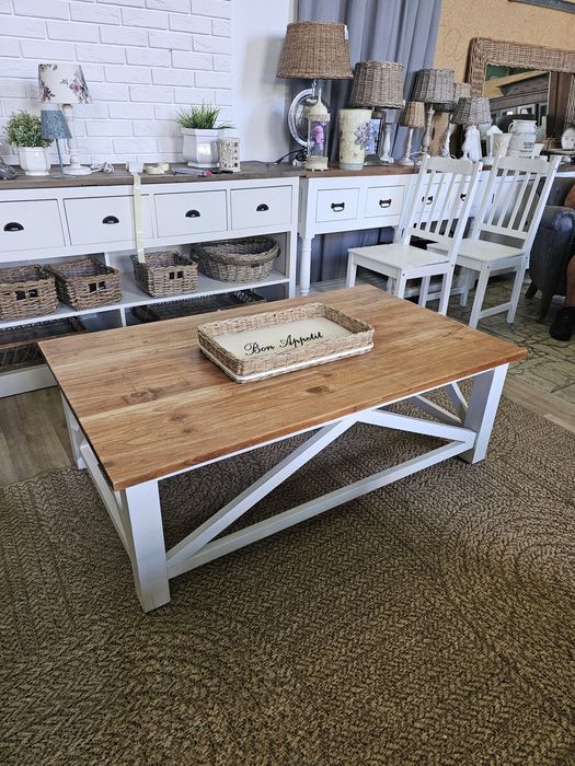 Stolik drewniany ława w stylu prowansalskim