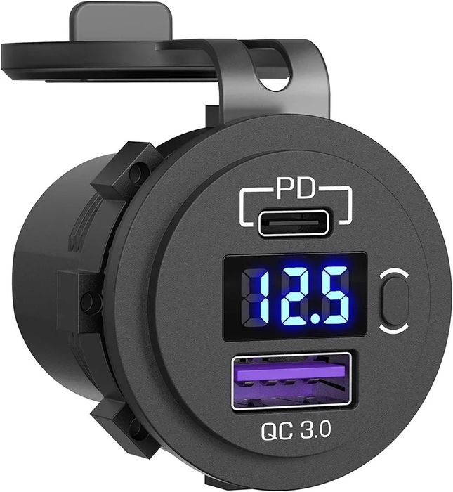Автомобильная врезная USB зарядка PD , QC3.0 с вольтметром.