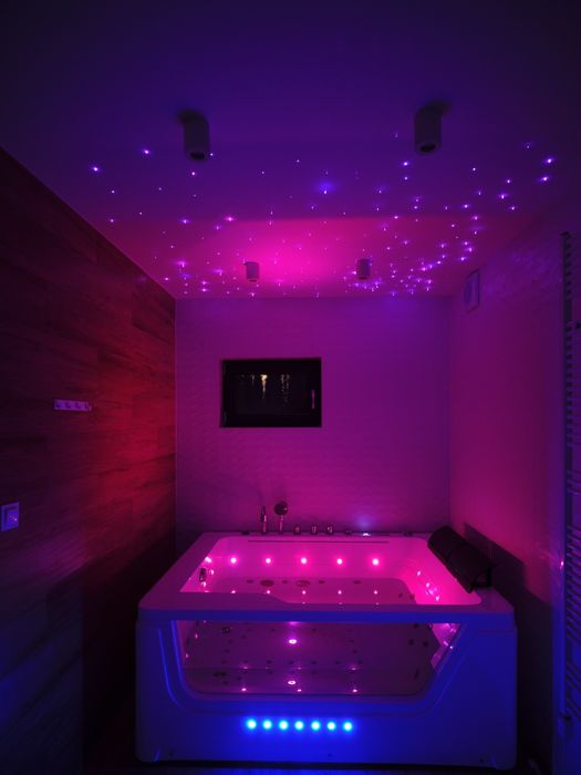 Domek z sauną i banią lub jacuzzi, basen,  nad jeziorem Klimatyzacja