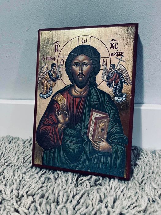 Piękna ikona prawosławna obraz religijny Jezus