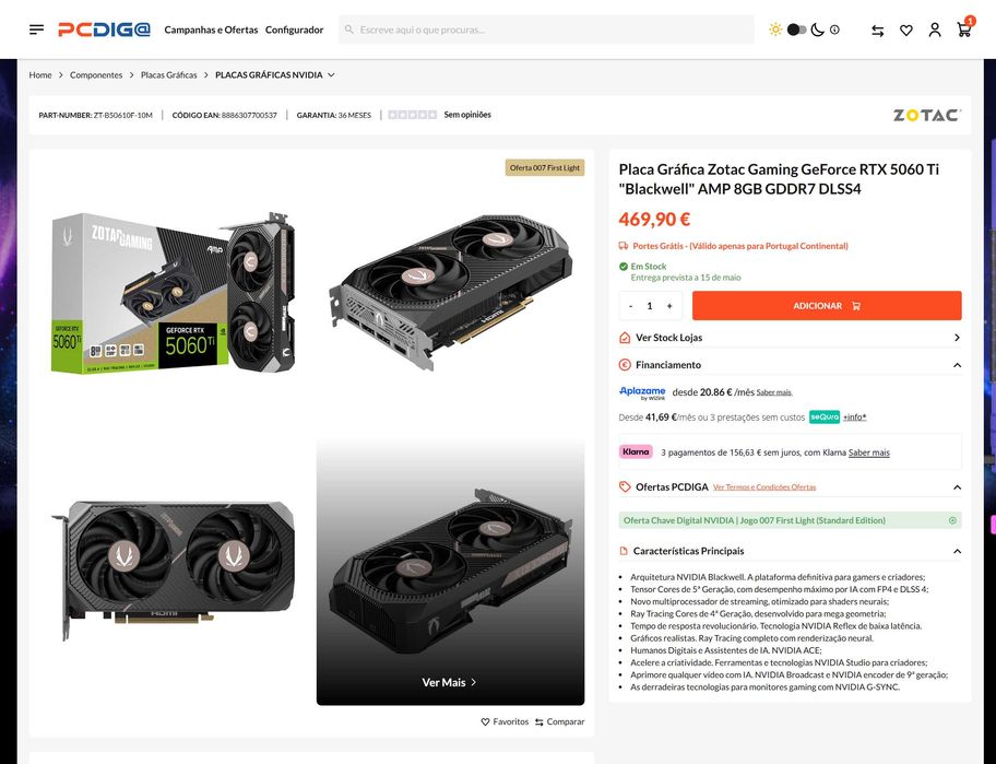 RTX 5060 TI 8GB zotac twin edge - selada