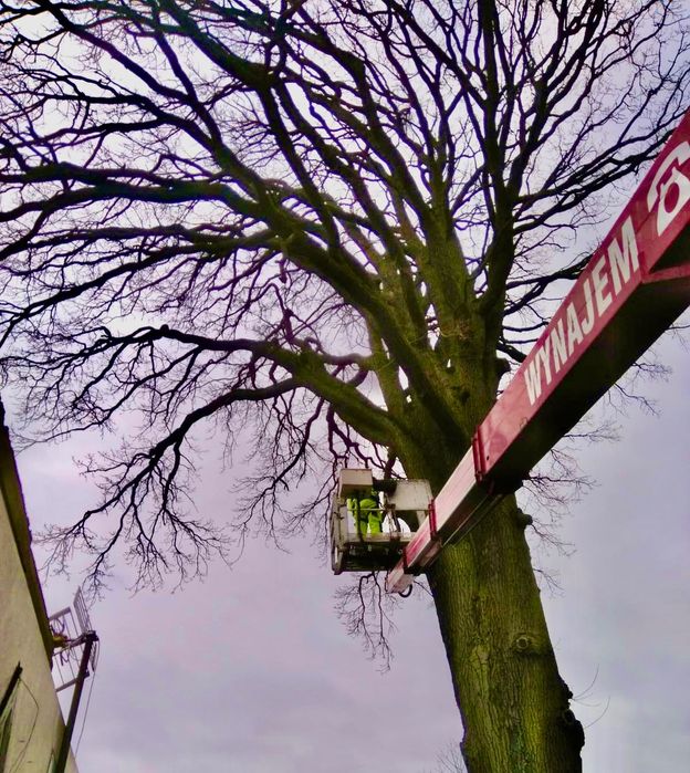 Demontaż reklam banerów kasetonów szyldów podnosnik koszowy