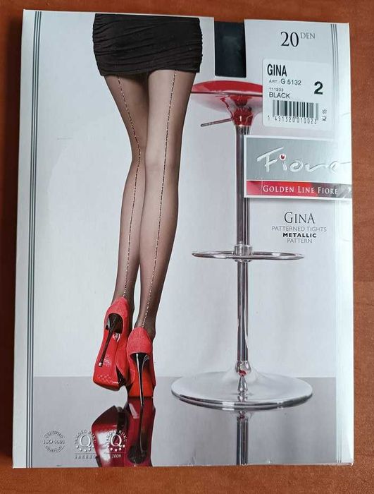 Rajstopy damskie ze szwem błyszczący lurex Black NOWE