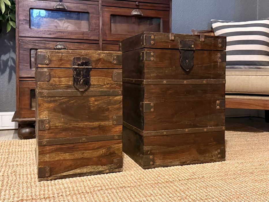 bau, arca, mesa, teca, ferro, antigo, indiano, oriental, rustico