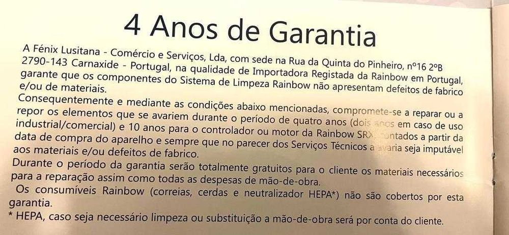 Aspirador Rainbow SRX com garantia de 1 ano