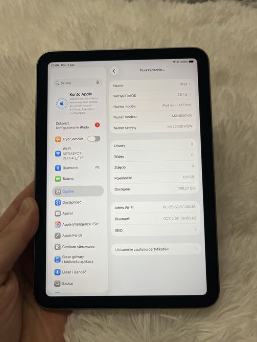 iPad mini 7 gen A17 Pro 128GB Wi-Fi 100% Kondycji