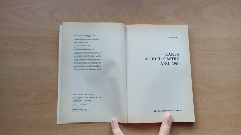 Livro "Carta a Fidel Castro 1984" de Arrabal