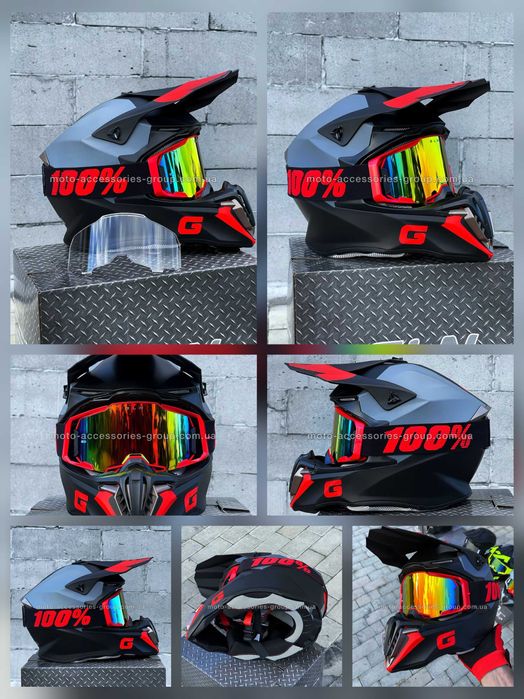 Мото шолом кросовий GLN (В ПОДАРУНОК окуляри та прозоре змінне скло)
