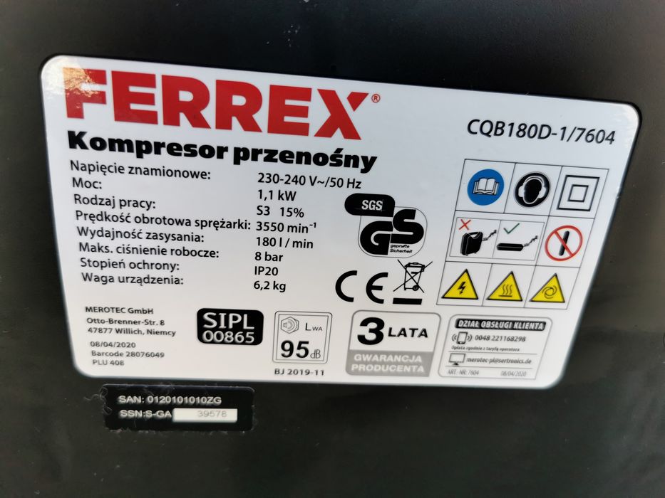 kompresor przenośny Ferrex nowy