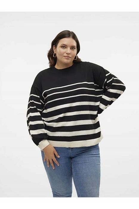Czarny sweter damski w paski z długim rękawem plus size 46/48 5ga