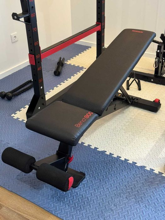 Kit Completo Home Gym: Rack 900 + 2 Bancos + Barras e Discos (~92kg)