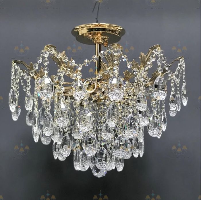 Хрустальна люстра на 5 лампочок - золото