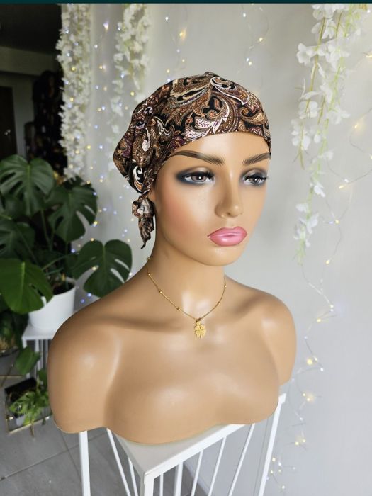 Turban czapka chustka na głowę po chemii po chemioterapi brąz Ania