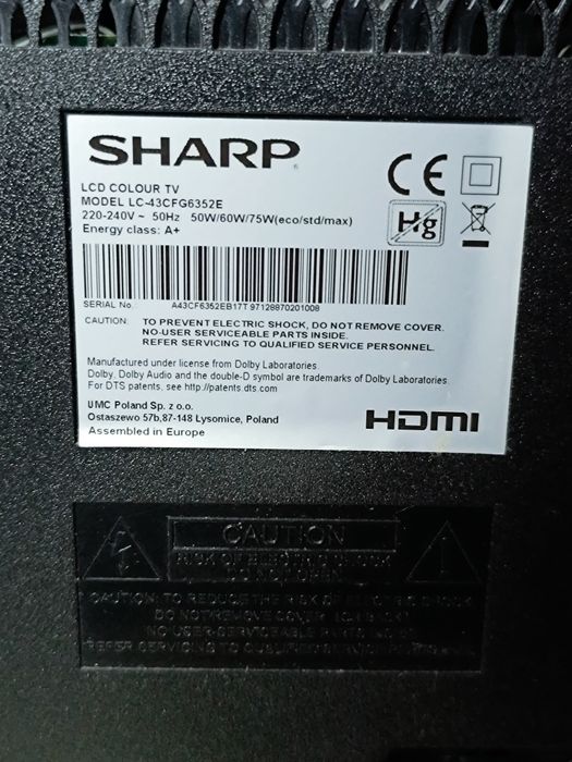 Sharp TV powers on but displays no image64740695262211123