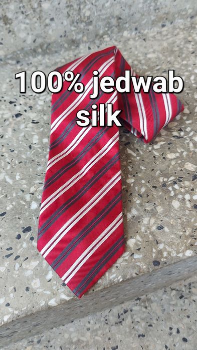 jedwabny krawat 100% jedwab silk batistini czerwony w paski
