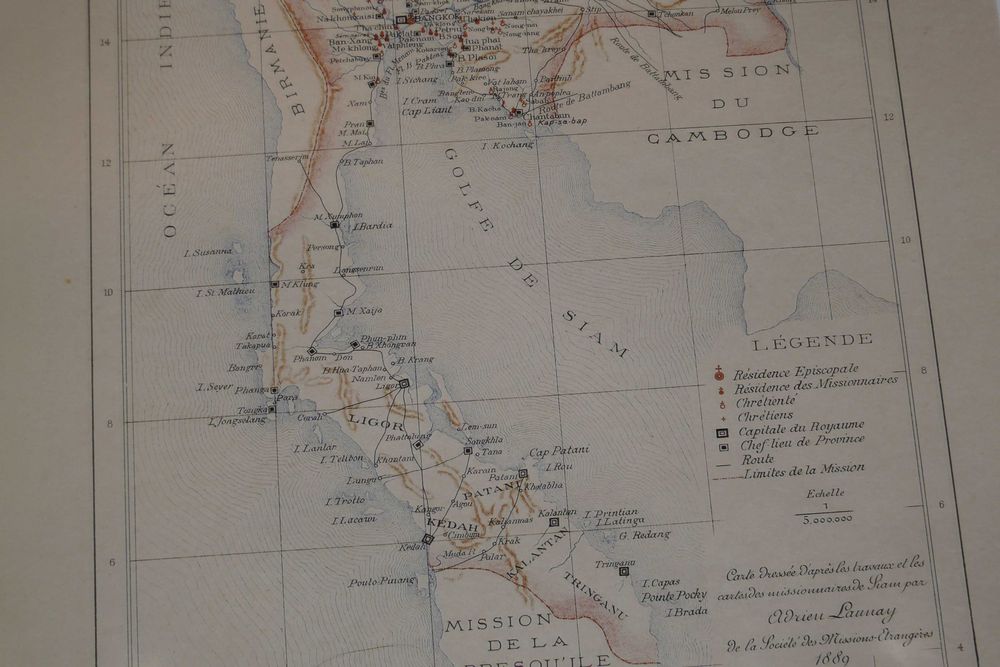 Reprodução impressa de Mapa da Tailandia - Siam 1889