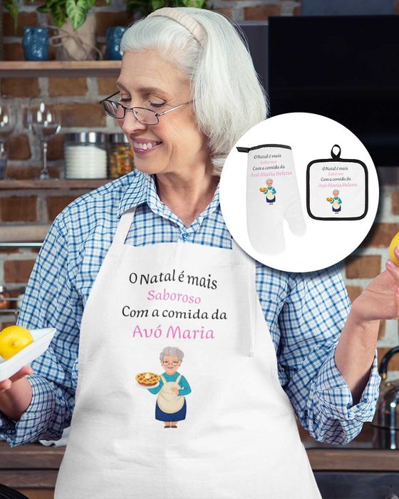 Conjunto de Avental com luva e pega de forno