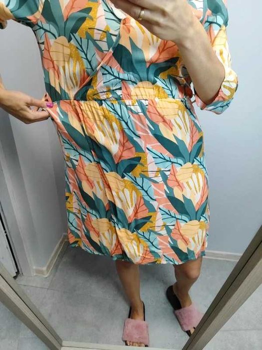 Sukienka w kwiaty wiskoza Tom Rose 40 L dłuższy rękawek