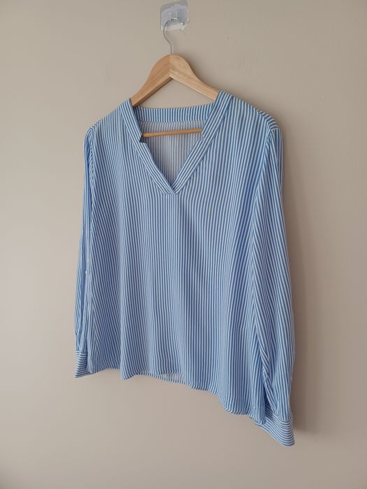 Wiskozowa bluzka casual Xl biała niebieskie paski