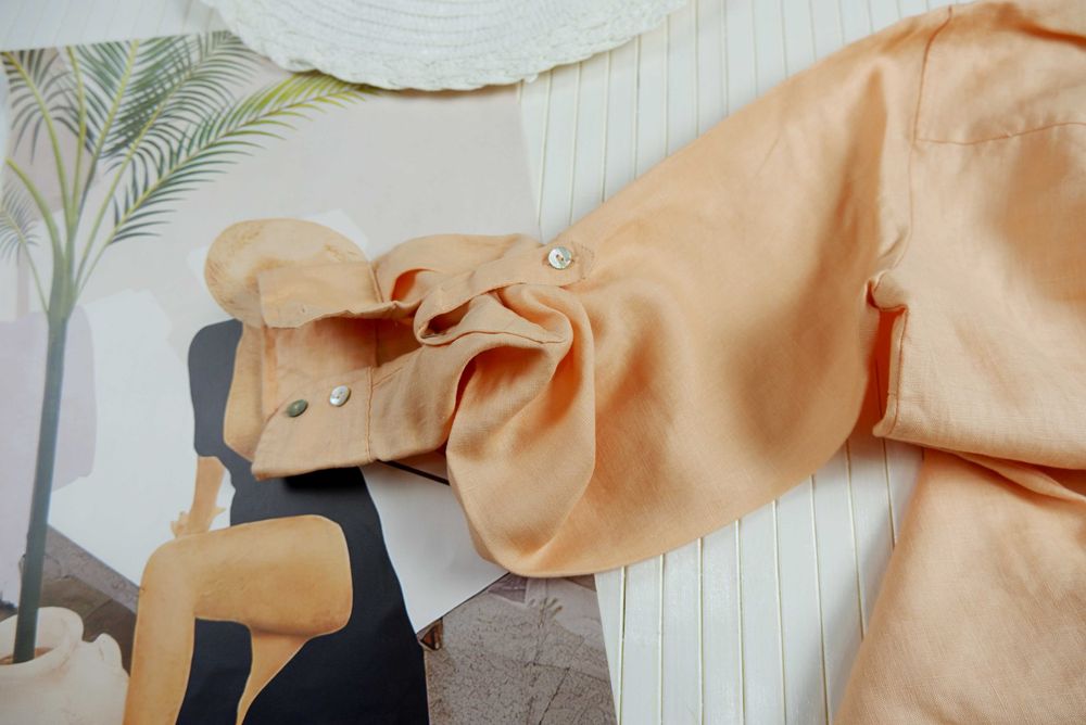 Рубашка блуза блузка лён персиковая пудровая льняная льон бежевая