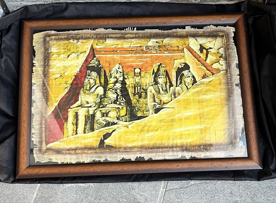 Papiro envelhecido - moldura  c/ vidro duplo à medida- Abu Simbel