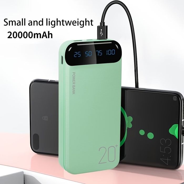 Портативный павербанк / Power Bank / Мобильная Батарея / Большой емкости / LED дисплей / 20000mAh / 5V2.1A /  USB-зарядка для андроида и айфона