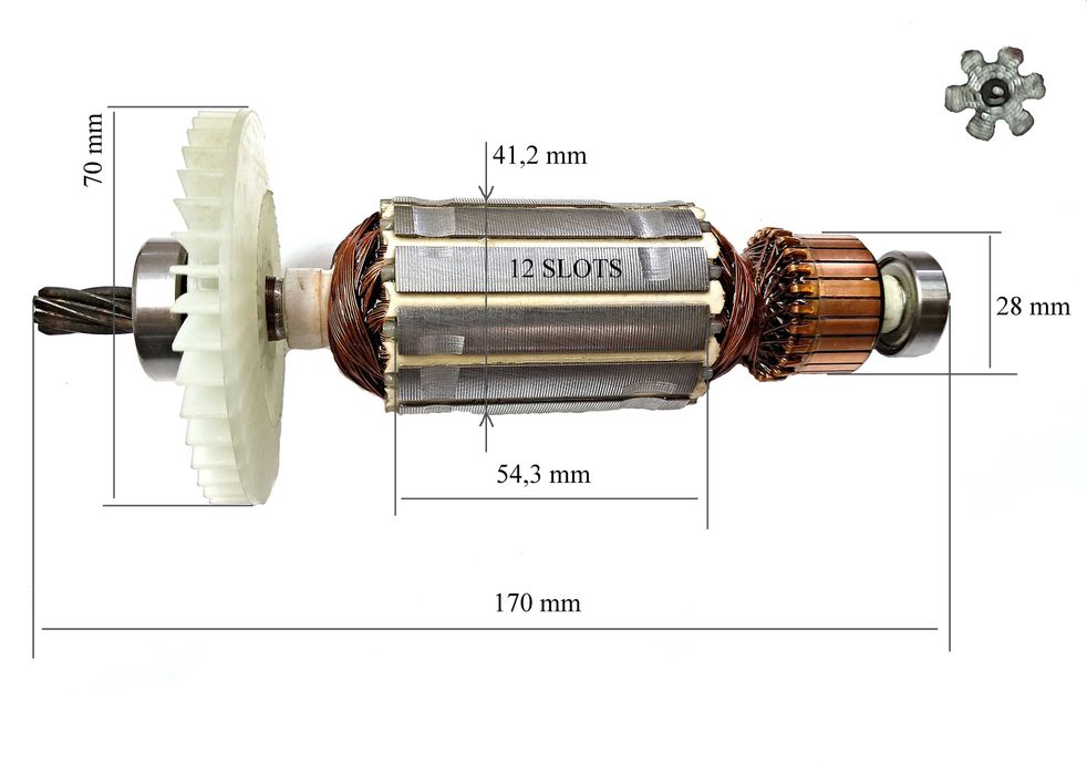 Wirnik silnika i szczotki – piła stołowa Parkside PTKS 2000 – silnik
