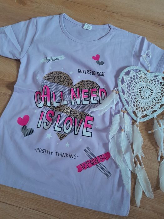 Koszulka bluzka t-shirt 152 fioletowy liliowy