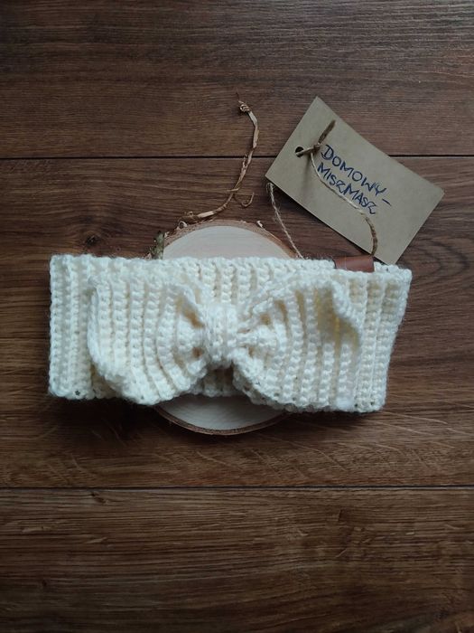 Zimowa opaska na głowę z kokardą L 100% merynos różne kolory