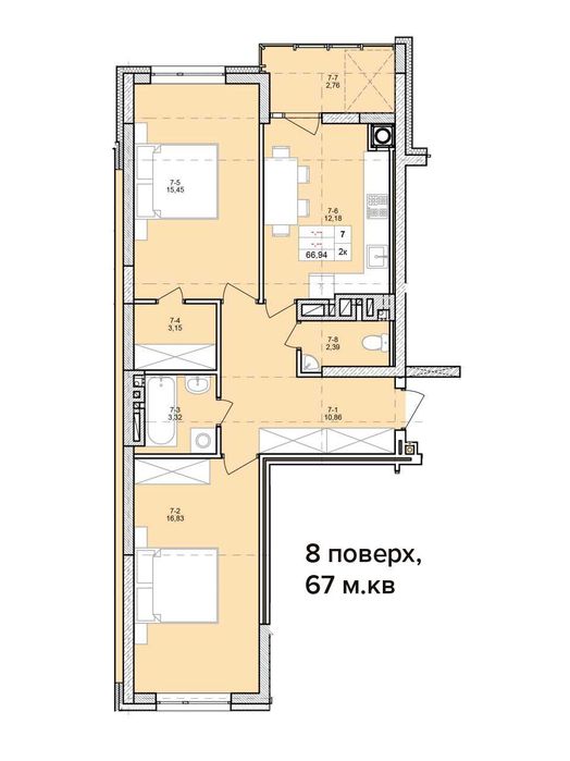 2-к квартира в сучасному будинку, 15 квітня, К15