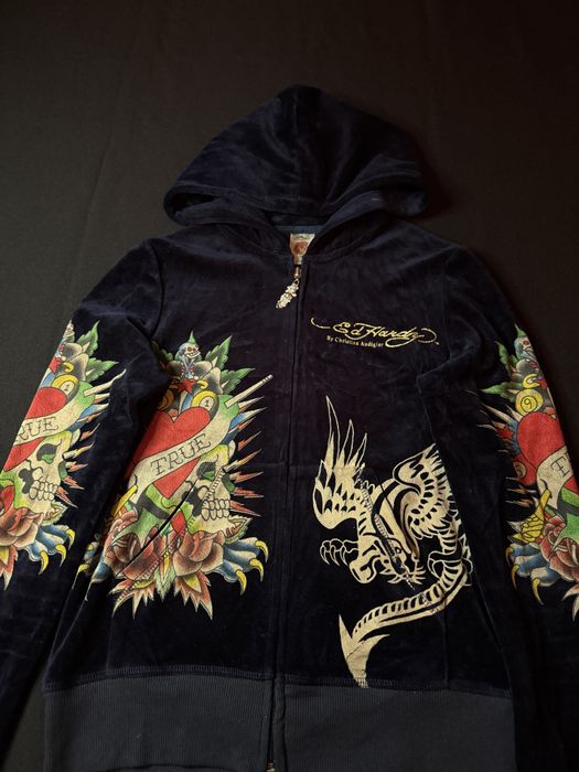 Велюрове зіп худі ed hardy by Christian Audigier