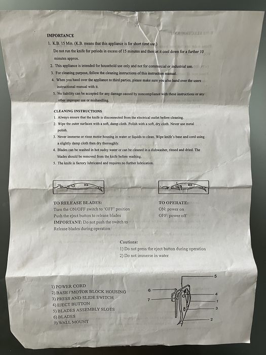 Faca elétrica de cozinha
