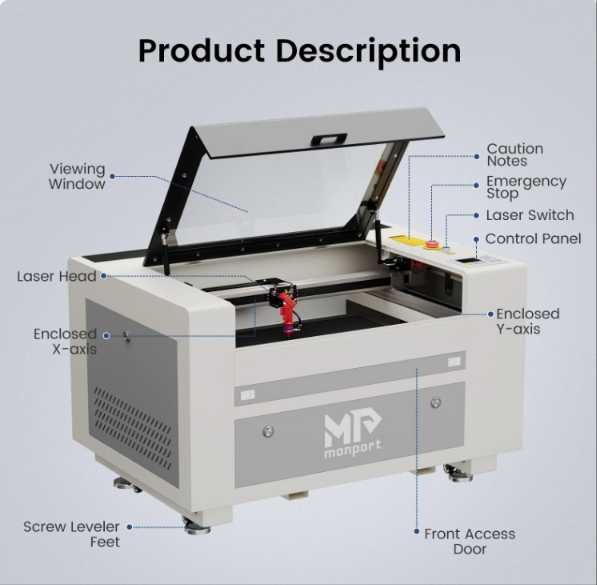 Laser de gravar e corte MONPORT 602 CO2 com autofocus Usado