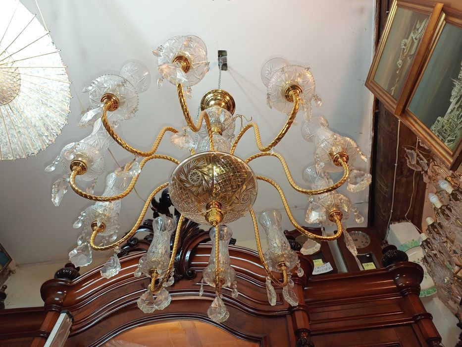 Lustres Cristal Bronze 10 Lâmpadas 8 Lâmpadas