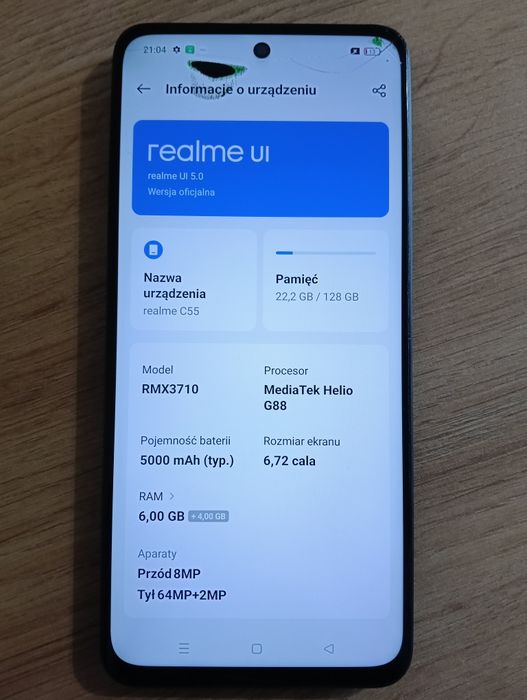 Realme C55 ( lekka wada ekranu )