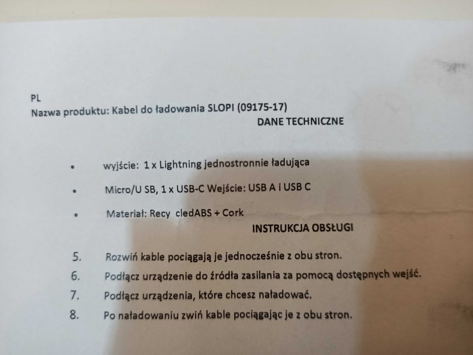 Kabel, przewód zwijany SLOPI 09175-17, USB-A i USB-C do USB-C i Lightning Apple - 1m
