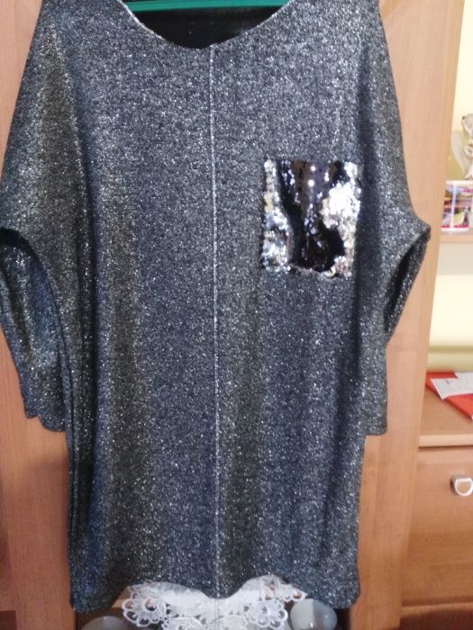 Nowa srebrna błyszcząca tunika rozmiar 46/48