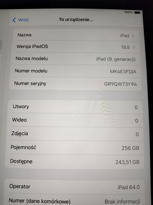 Jak nowy tablet iPad (9. generacji) 10.2", 256 GB
i