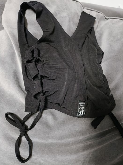 Top do tańca towarzyskiego Fashion Dance crop top z wiązaniem trening