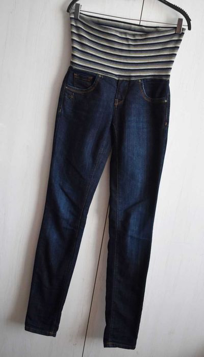 Spodnie ciążowe XS S 34 dżinsowe rurki skinny wygodne elastyczne dżins