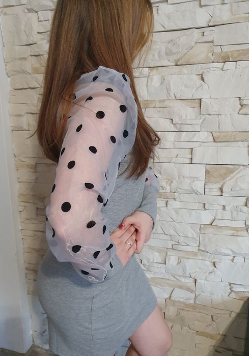 Sukienka tiul grochy bufki prążki L/ XL