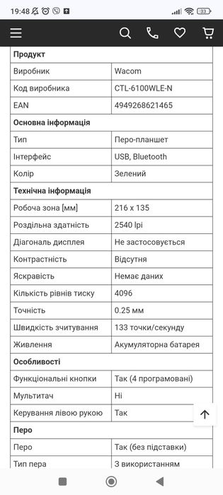 Графічний планшет, wacom intous M (CTL-6100WLК)